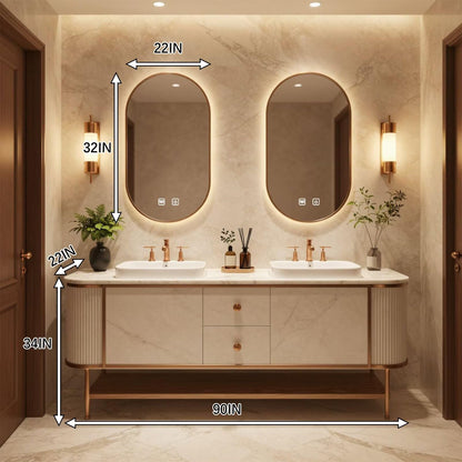 60"-96"Modern Luxury Bathroom Vanity, Double Sink with Marble Top & Gold Accents
