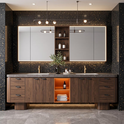 94''-110''Modern Bathroom Vanity with Double Sinks Includes Dark Stone Countertop