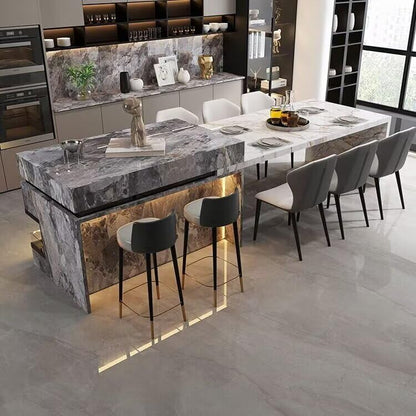 56“-96”Modern Marble Kitchen Island with LED Lighting, Multi-functional Countertop
