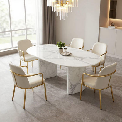 56"-96"Elegant White Marble Oval Dining Table, Sleek Contemporary Dining Room Table