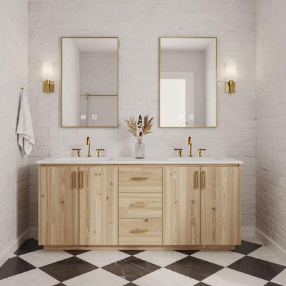 64"-92"Modern Farmhouse Bathroom Vanity Set with Gold Hardware & LED Smart Mirrors