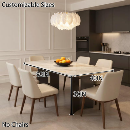 56"-96"Light Marble Dining Table, Modern Rectangular Kitchen Table with Sleek Metal Base