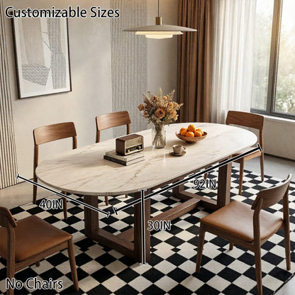 56“-96”Modern Oval Marble Dining Table, Contemporary Table with Sturdy Wood Legs