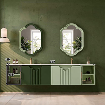 60"-96"Sage Green Floating Bathroom Vanity with Double Sinks & Scalloped Mirrors