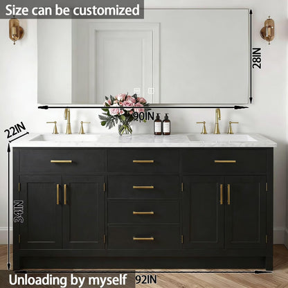 64"-96"Modern Farmhouse Bathroom Vanity Set with Large LED Mirror & Ample Storage