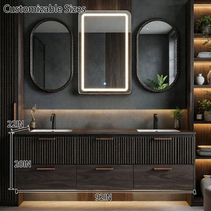 60"-96"Modern Freestanding Bathroom Vanity Set with LED Lighted Mirror & Storage