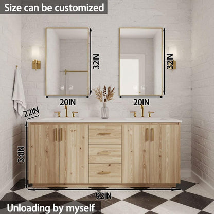 64"-92"Modern Farmhouse Bathroom Vanity Set with Gold Hardware & LED Smart Mirrors
