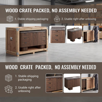 94''-110''Modern Bathroom Vanity with Double Sinks Includes Dark Stone Countertop