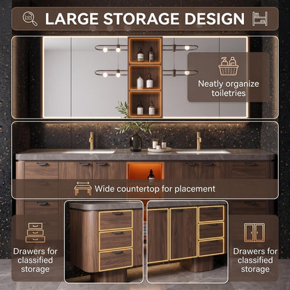 94''-110''Modern Bathroom Vanity with Double Sinks Includes Dark Stone Countertop