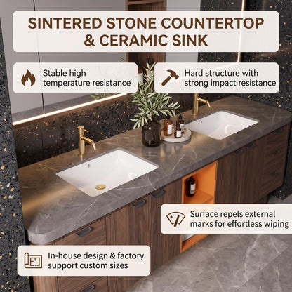 94''-110''Modern Bathroom Vanity with Double Sinks Includes Dark Stone Countertop