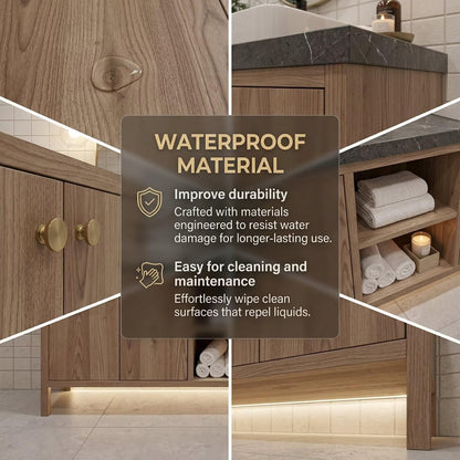 60"-96"Rustic Oak Bathroom Vanity Set with Marble Top & Gold Mirrors