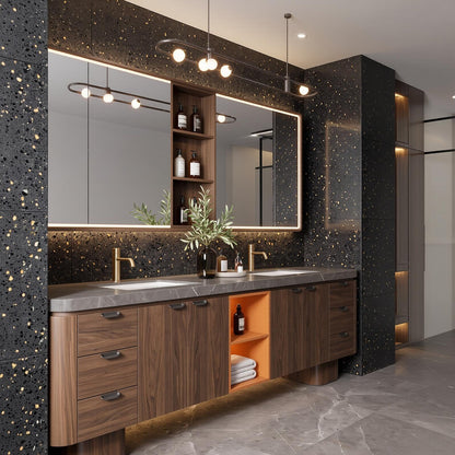 94''-110''Modern Bathroom Vanity with Double Sinks Includes Dark Stone Countertop