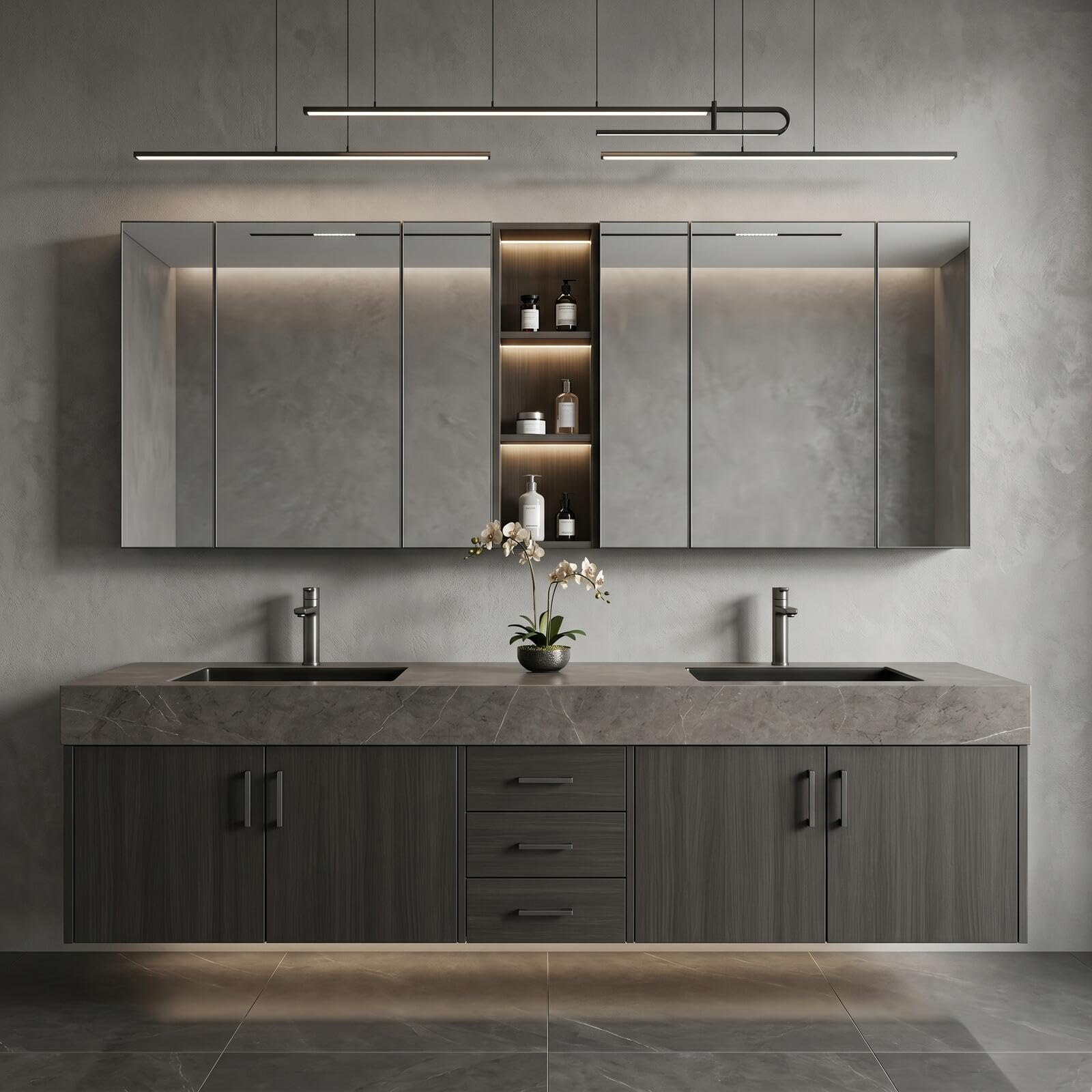 68''-96''Sleek Floating Double Sink Vanity with Stone-Like Surface