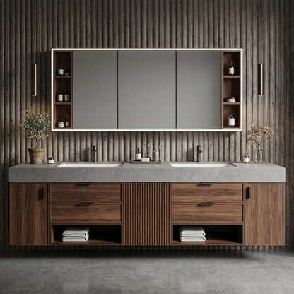 68''-96''Sleek Floating Vanity with Slatted Center Panel