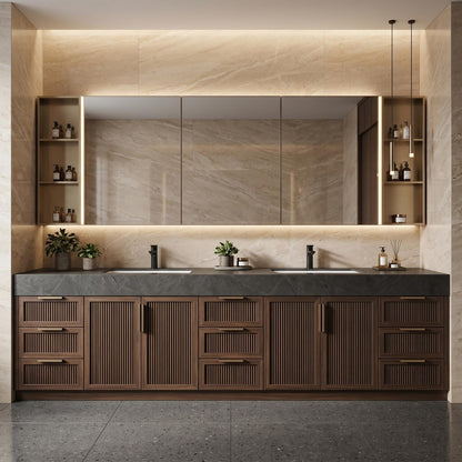 68” - 96”Modern Floating Double Vanity with Dark Stone Top