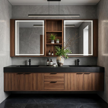 60''-96''Bathroom Vanity with Sink - Modern Floating Double Sink Vanity with Dark Walnut Finish