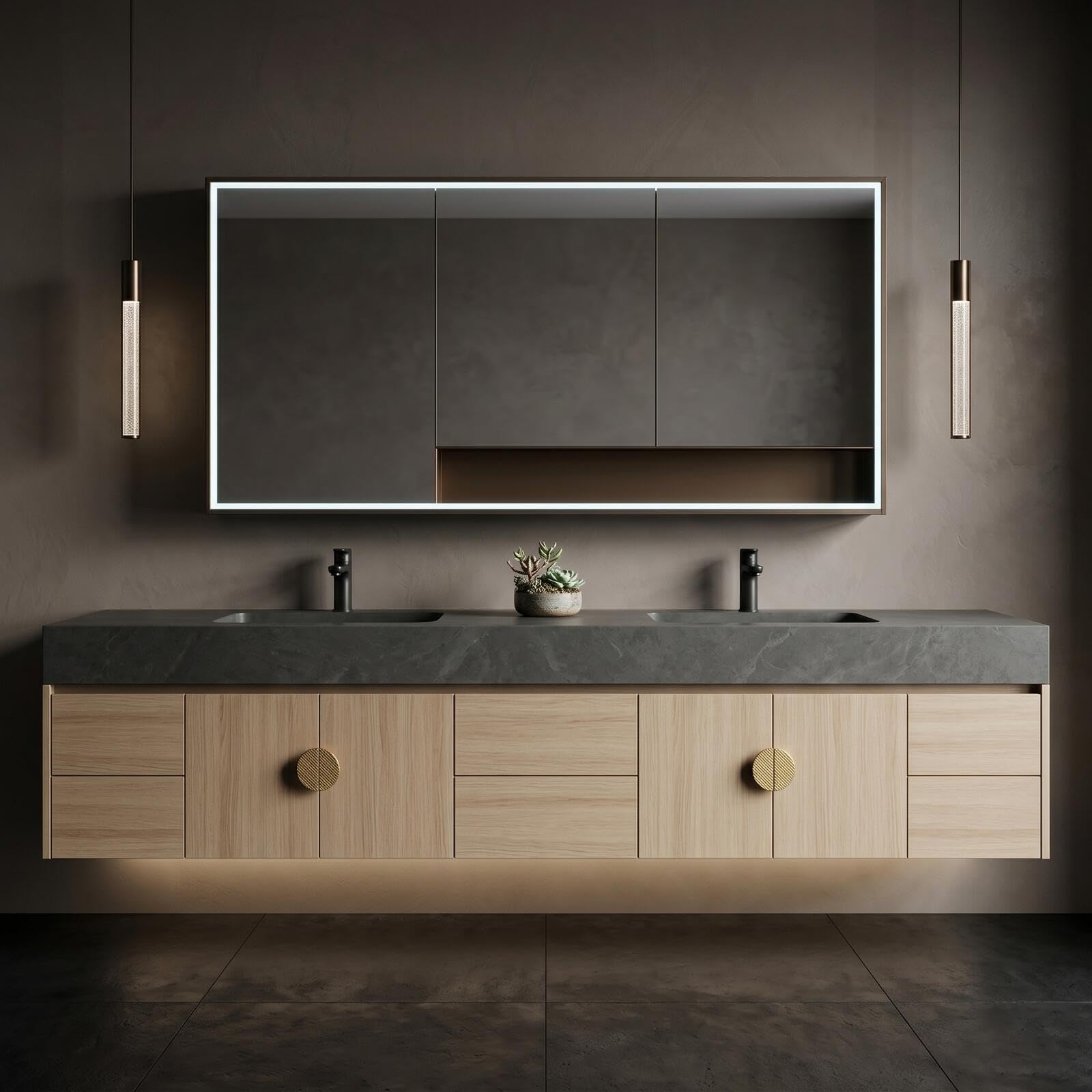 68” - 96”Modern Floating Vanity with Sink for Double Basin Layout
