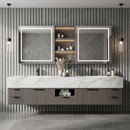 68“-96”Double Sink Vanity with Vertical Slatted Front