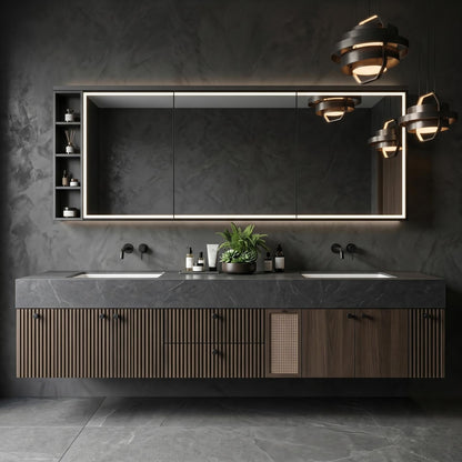 68‘’-96‘’ Luxury Floating Double Sink Bathroom Vanity with Dark Walnut Finish