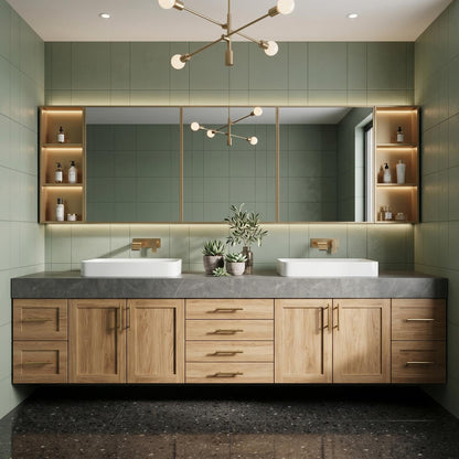 68''-96''Double Sink Vanity with Slatted Center Panel