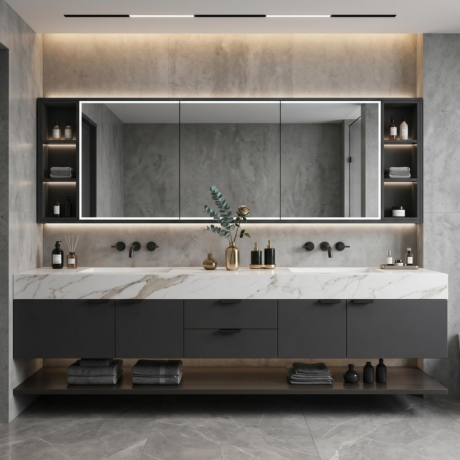 60''-96''Bathroom Vanity with Sink  Modern Floating Vanity with Sink for Dual Basins