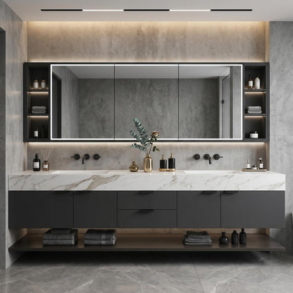 60''-96''Bathroom Vanity with Sink  Modern Floating Vanity with Sink for Dual Basins