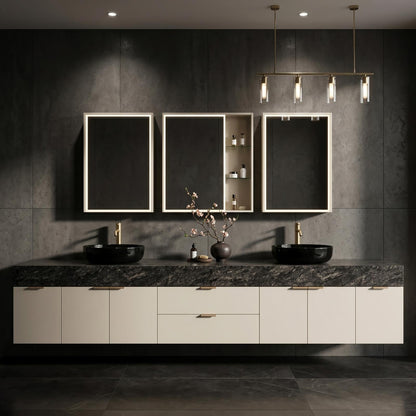 68” - 96”Elegant Luxurious  Floating Double Sink Vanity with Dark Walnut Finish