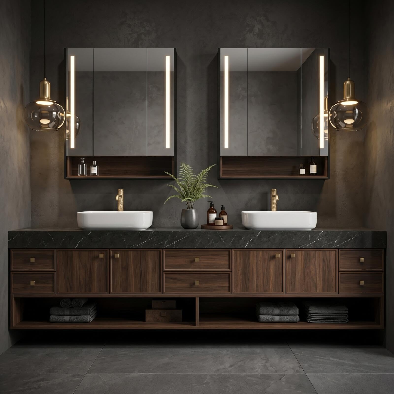 68''-96'' Modern Floating Vanity with Dark Walnut Finish