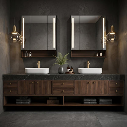 68''-96'' Modern Floating Vanity with Dark Walnut Finish