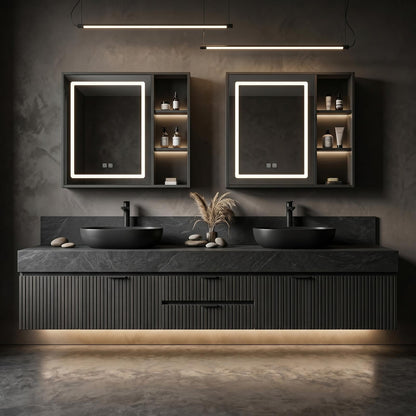60"-96"Luxuriou Floating Double Sink Vanity with Dark Stone Finish