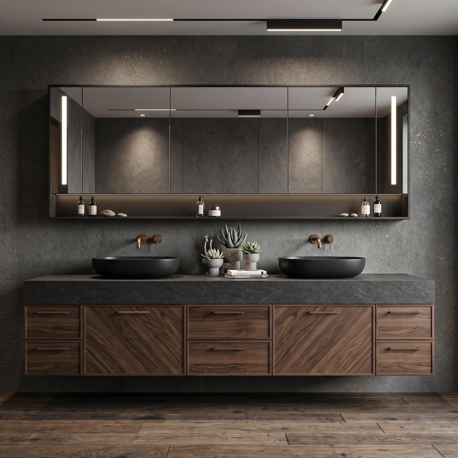 68‘’-96‘’Modern Floating Double Vanity with Dark Stone Top