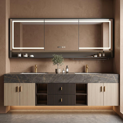 68''-96''Bathroom Vanity with Sink  Modern Floating Double Vanity with Dark Marble Top