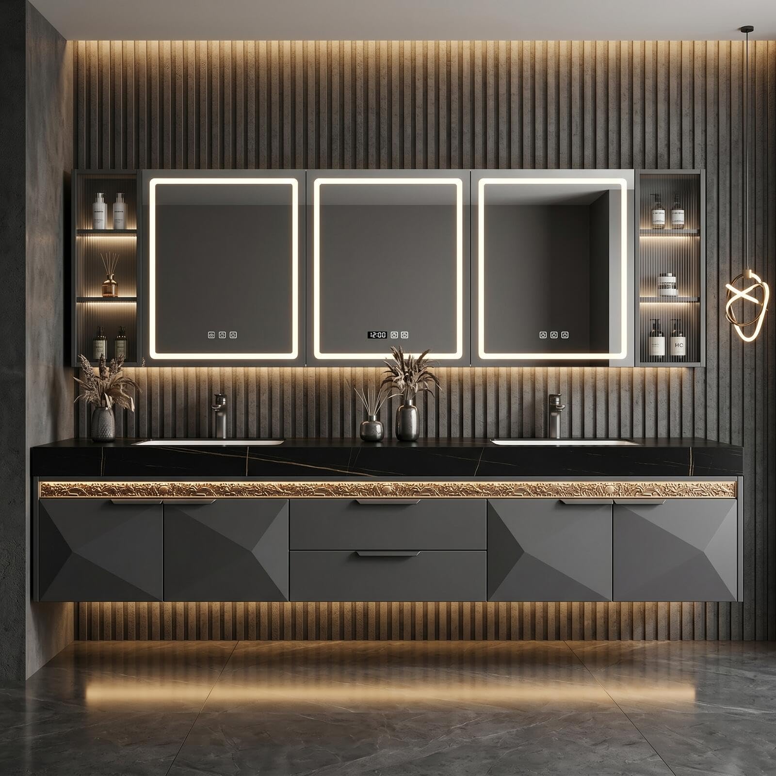 60‘’-96‘’Luxurious Floating Double Sink Vanity