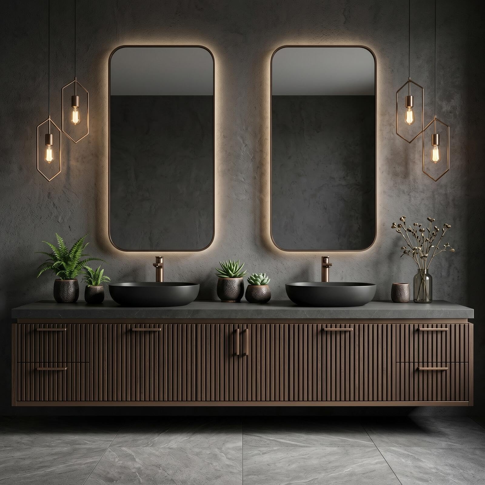 60''-96'' Luxurious Bathroom Vanity with Sink with Brown Stripe Design