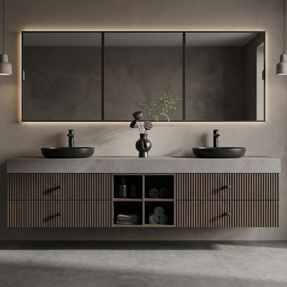 60''-96''Elegant Modern Double Sink Vanity with Dark Walnut Finish