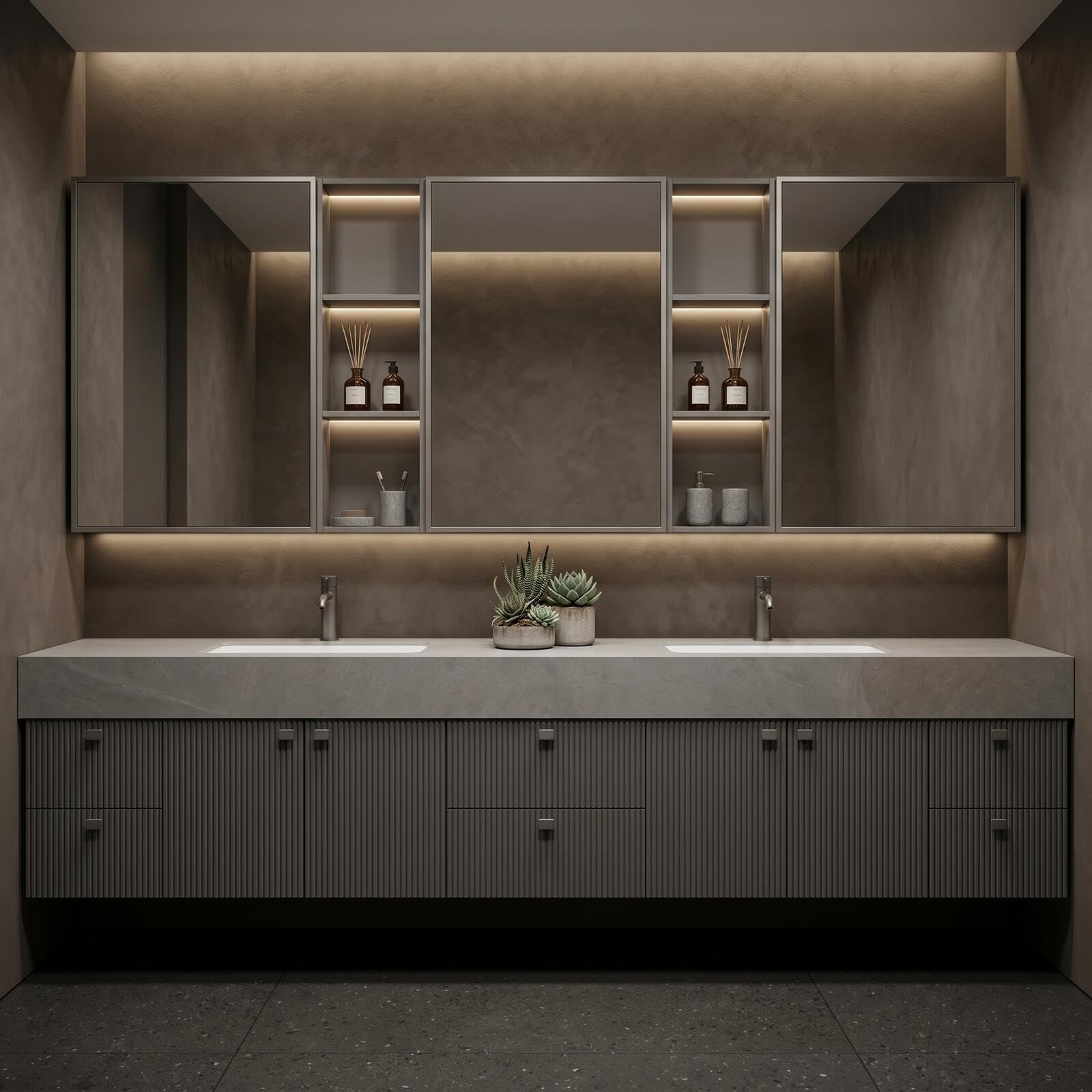 68"-96"Sleek Floating Vanity with Sink Featuring Ribbed Door Panels