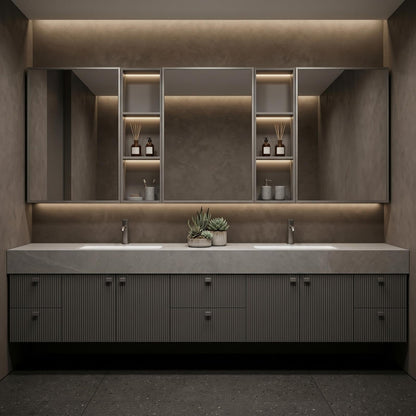 68"-96"Sleek Floating Vanity with Sink Featuring Ribbed Door Panels