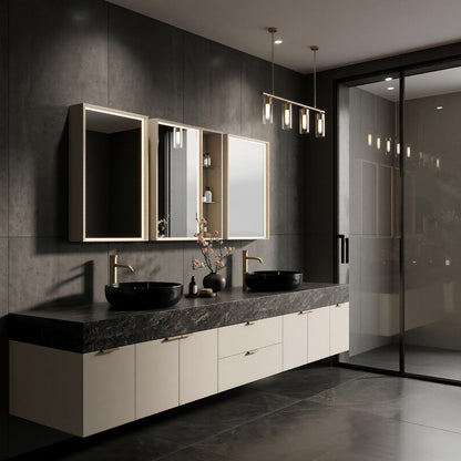 68” - 96”Elegant Luxurious  Floating Double Sink Vanity with Dark Walnut Finish