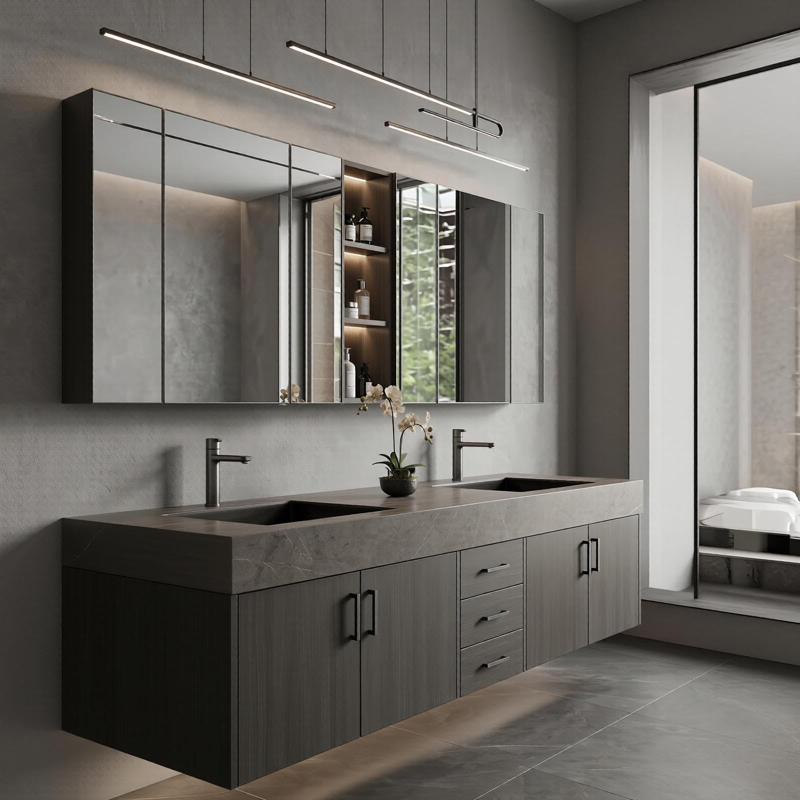 68''-96''Sleek Floating Double Sink Vanity with Stone-Like Surface