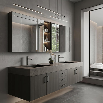 68''-96''Sleek Floating Double Sink Vanity with Stone-Like Surface