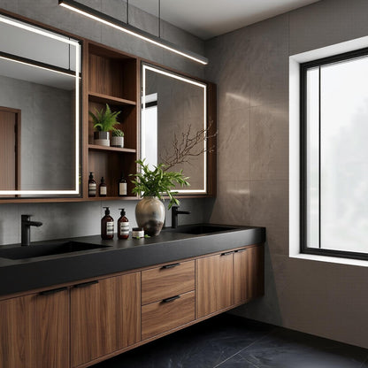 60''-96''Bathroom Vanity with Sink - Modern Floating Double Sink Vanity with Dark Walnut Finish