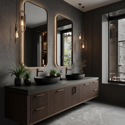 60''-96'' Luxurious Bathroom Vanity with Sink with Brown Stripe Design