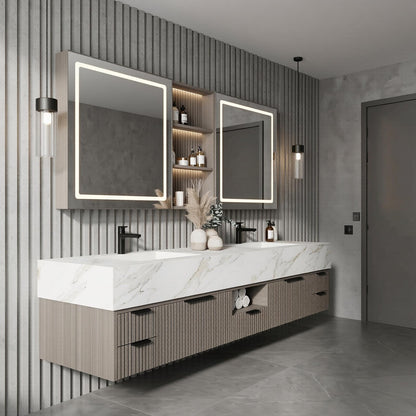 68“-96”Double Sink Vanity with Vertical Slatted Front