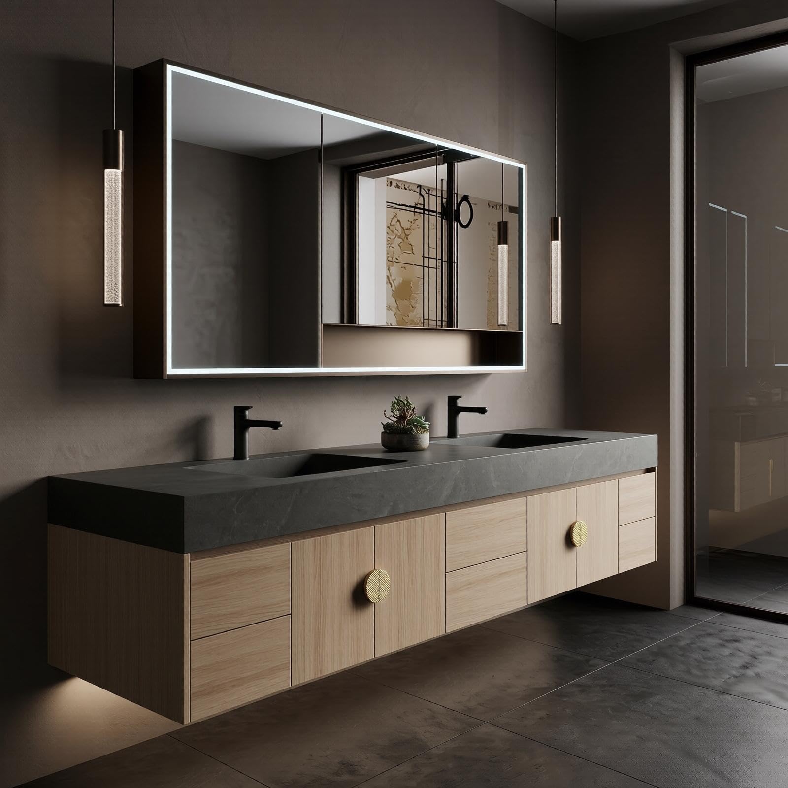 68” - 96”Modern Floating Vanity with Sink for Double Basin Layout