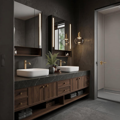 68''-96'' Modern Floating Vanity with Dark Walnut Finish