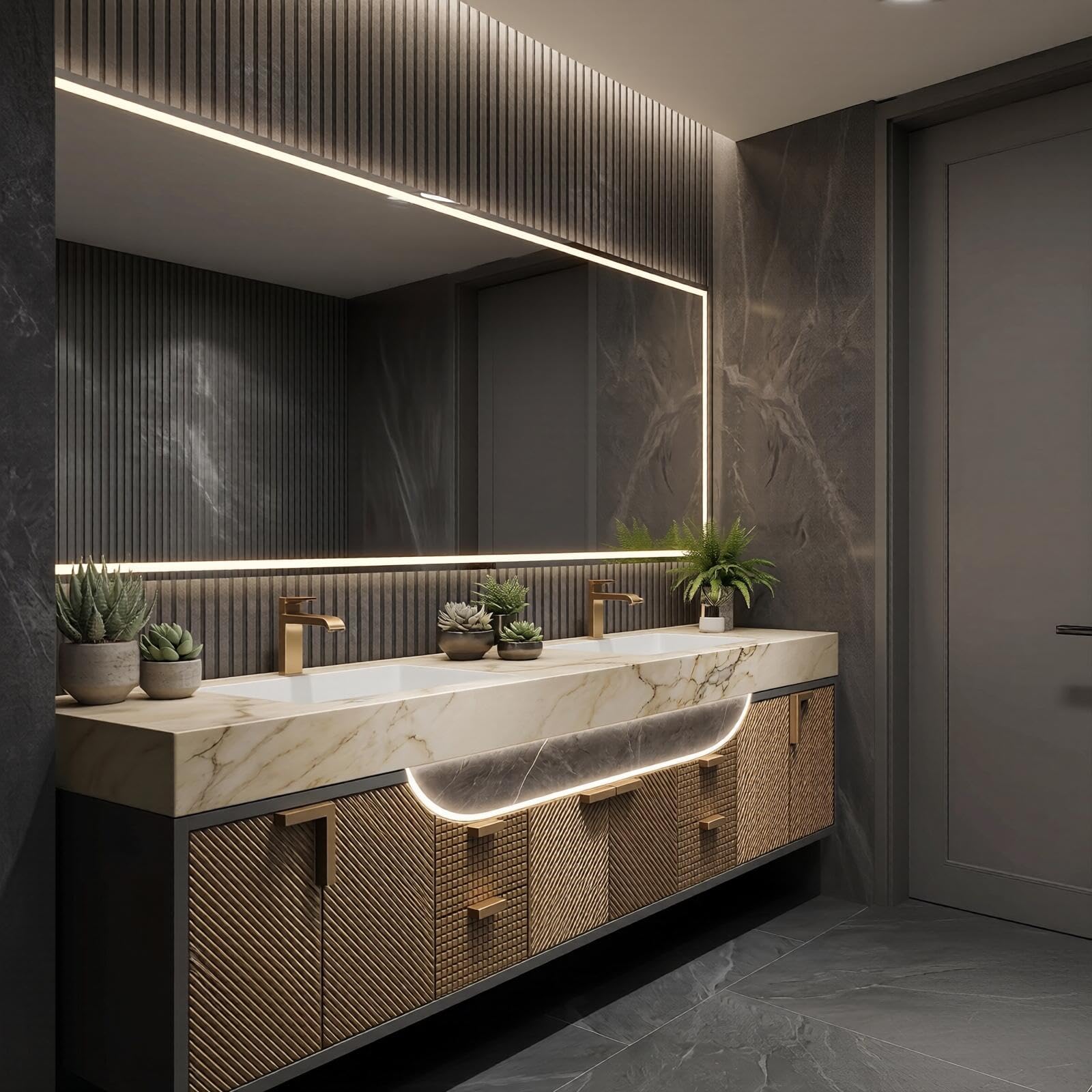 60‘’-96‘’ Floating Bathroom Vanity with Curved Ambient Light