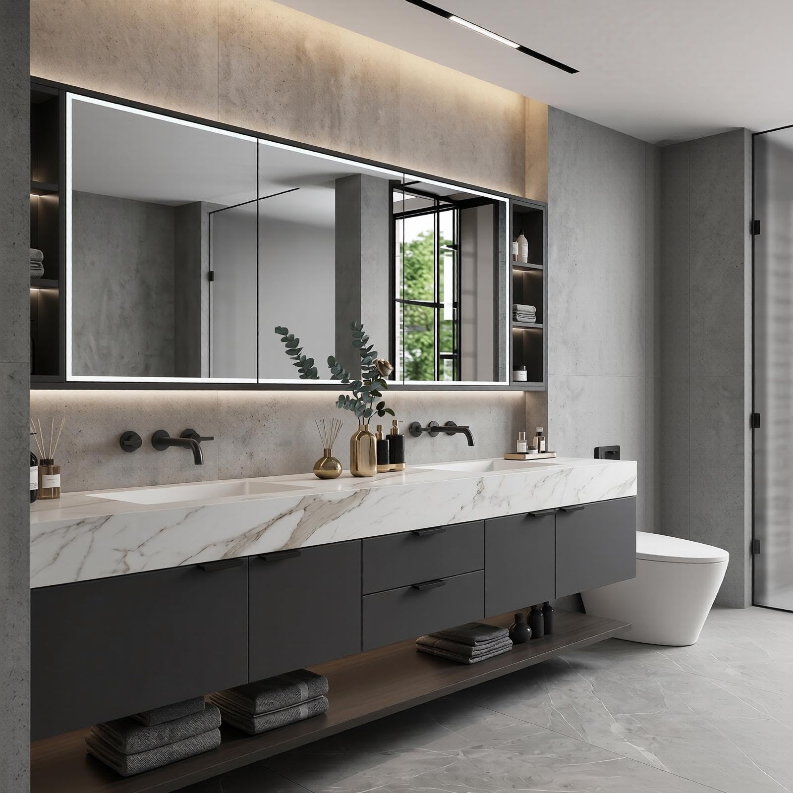 60''-96''Bathroom Vanity with Sink  Modern Floating Vanity with Sink for Dual Basins