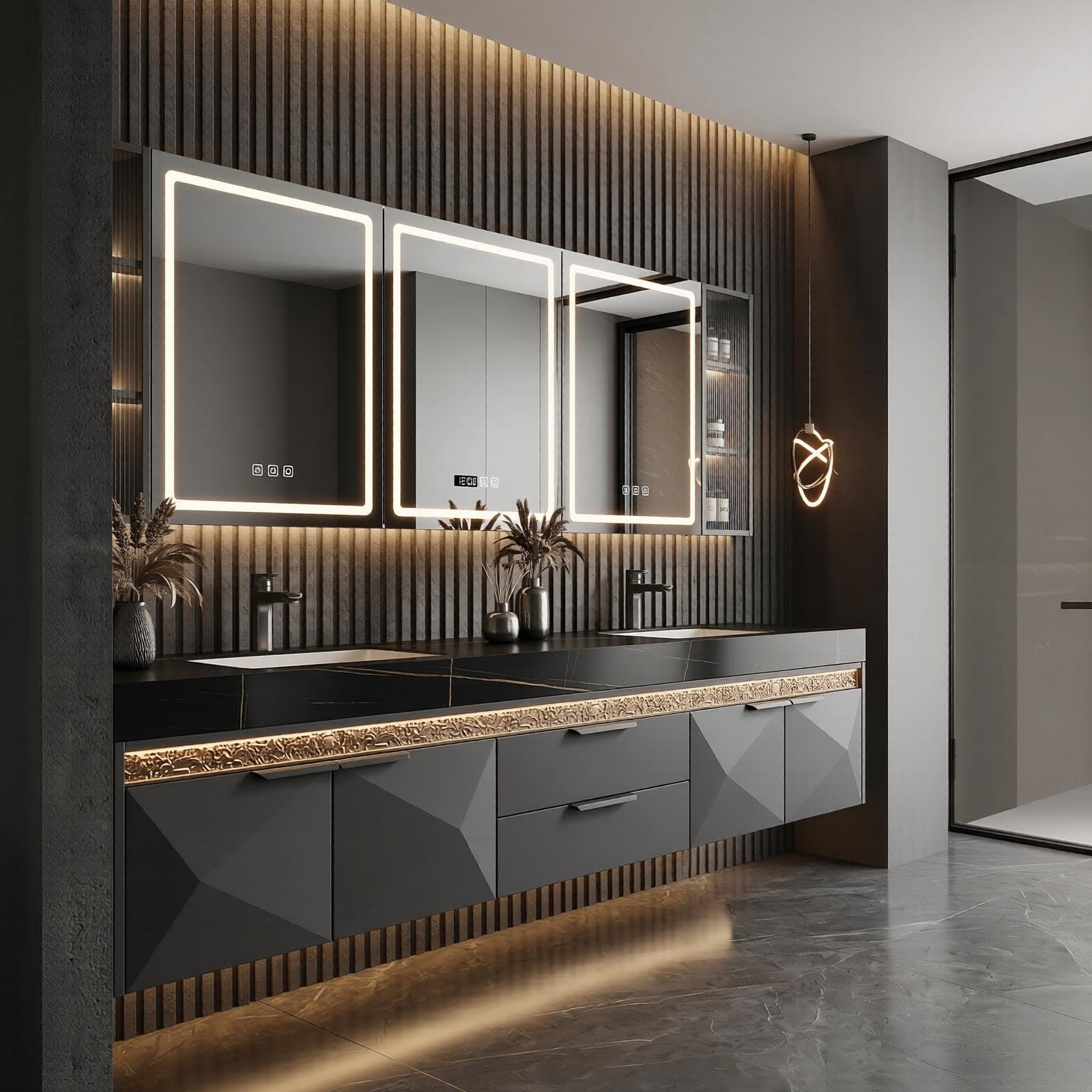 60‘’-96‘’Luxurious Floating Double Sink Vanity