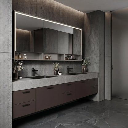 60‘’-96‘’Modern Floating Double Sink Vanity with Dark Stone Finish
