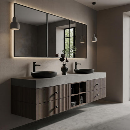 60''-96''Elegant Modern Double Sink Vanity with Dark Walnut Finish